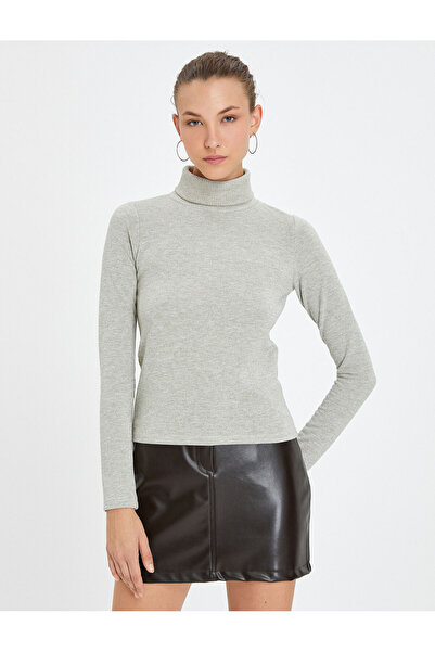 Koton Μακρυμάνικο T-shirt Πλεκτό με ζιβάγκο με ραβδώσεις