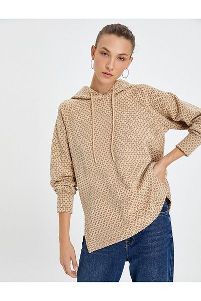 Koton Hooded Sweatshirt Textured Long Sleeve Slit