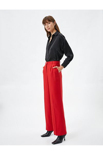 Koton Wide Leg Trousers with Fabric Buttons, Normal Waist Pocket