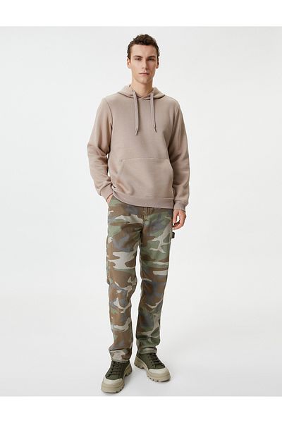 Koton Long Sleeve Hooded Raised Sweatshirt - Kangaroo Pocket Detail