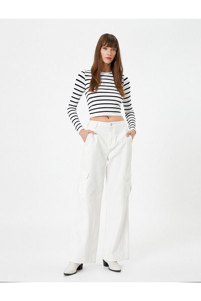 Koton Tricou crop cu mânecă lungă, cu gât crew, slim fit