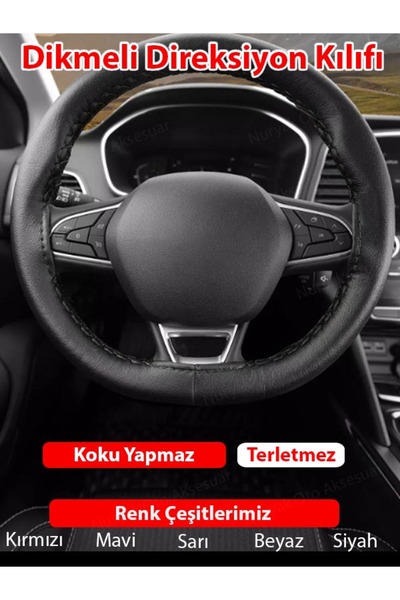 PolMas Mercedes AMG Uyumlu Siyah Dikişli Dikmeli Direksiyon Kılıfı
