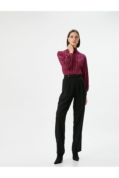 Koton Houndstooth Patterned Stand Collar Sweater