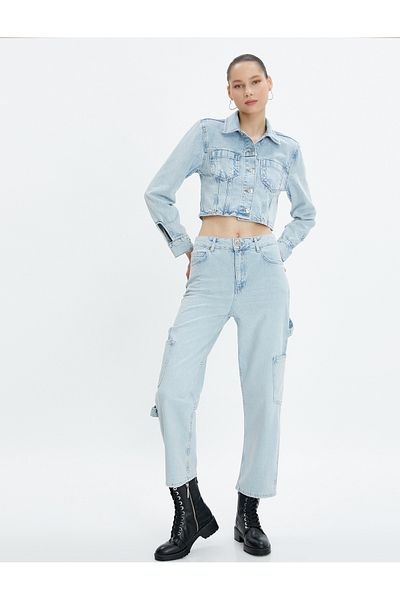 Koton Cargo Jeans Straight Jeans Short Straight Leg High Waist - Eve Jean