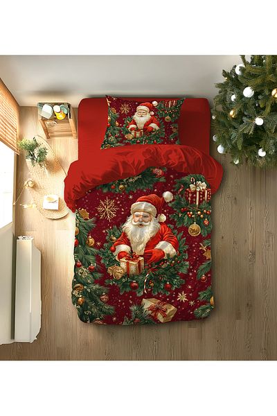hediyechy Merry Christmas Printed Single Duvet Cover Set - Without Sheets