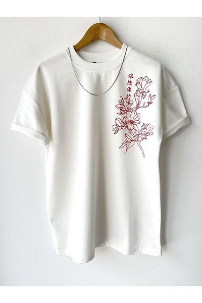 Moda Glo Tricou oversize unisex cu decolteu triplu imprimat