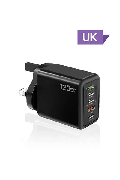 Choice UK Black Total 120W USB Charger 5 Ports Type C Fast Charging Mobile Phone Wall Adapter EU/US/UK Plug