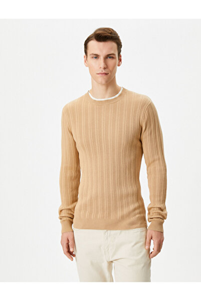 Koton Slim Fit Sweater Knitwear Textured Collar Detailed Long Sleeve