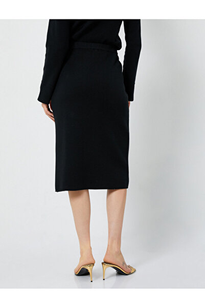 Koton Μίντι πλεκτό φούστα με τσέπη με κουμπιά κανονική μέση