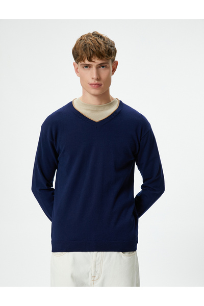 Koton V-nyakú pulóver kötöttáru Slim Fit hosszú ujjú