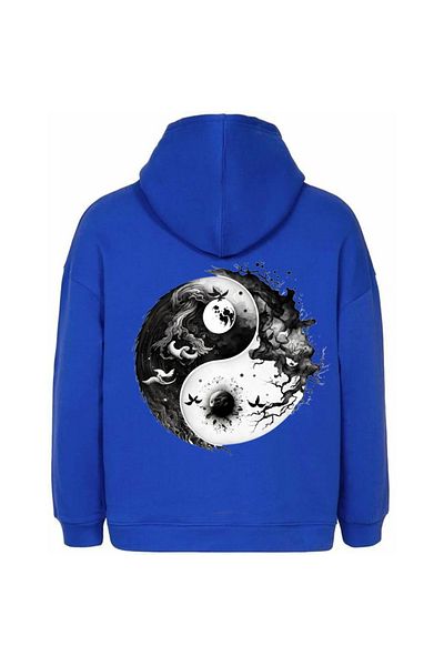 Moda Glo Hanorac cu glugă albastru unisex Ying Yangl