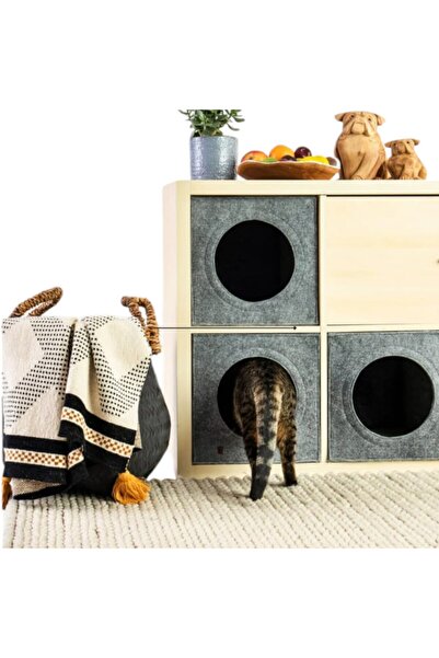 Next Craft Kedi Evi Yuvası Keçe Açık Gri 3mm Kaliteli Keçe 32x32x32 cm 1 Adet...