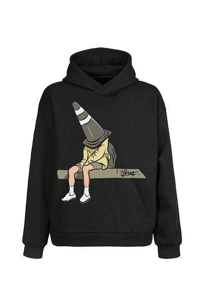 Moda Glo Unisex Μαύρο Φούτερ με στάμπα καγκουρό - με τσέπες, 3 κλωστές