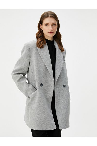 Koton Double Breasted Coat Buttoned Pocket Detailed