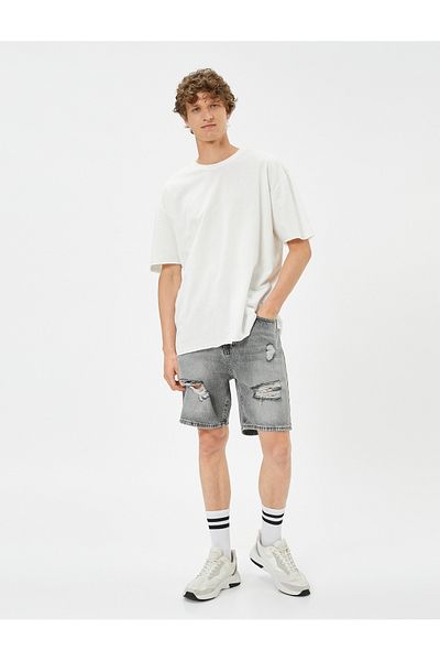 Koton Zerrissene Jeansshorts aus Baumwolle mit geknöpften Taschen