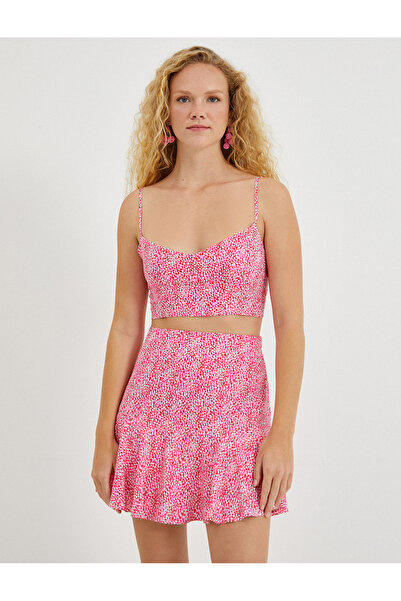 Koton Crop Bustier Patterned Thin Strap Deep U Neck