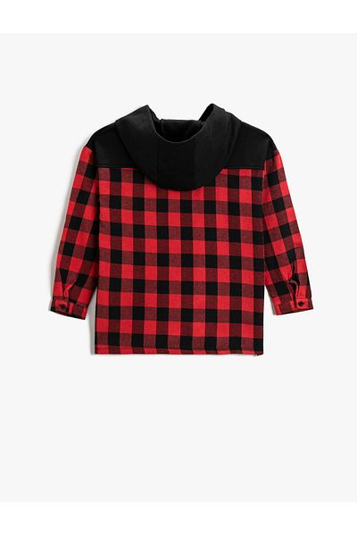 Koton Hooded Sweatshirt with Cuffs and Printed Plaid Detail