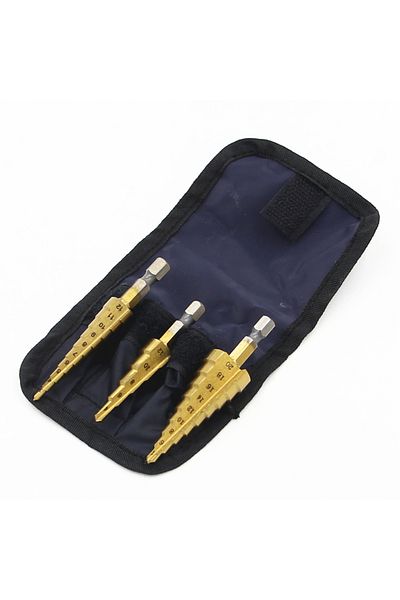 Choice 3pc Blue Cloth Bag Hexagonal Handle Titanium Plated Ladder Drill Tower Drill Bit Set 3-12/4-12/4-20m
