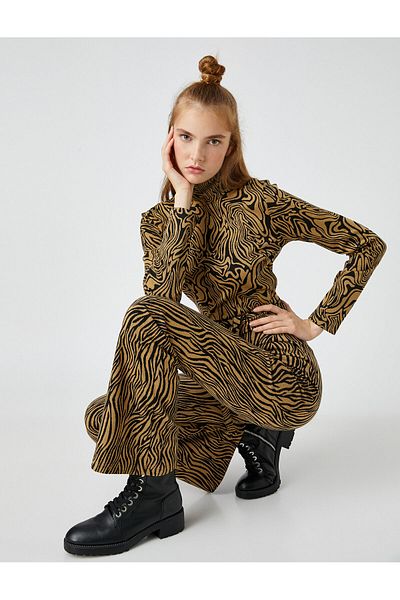 Koton Long Sleeve T-Shirt Zebra Print Half Turtleneck