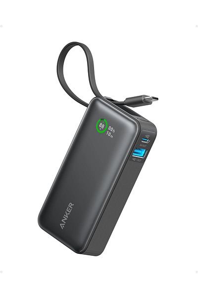 Anker Nano Power Bank with Built-in USB-C Cable, 10000mAh, 30W, Black