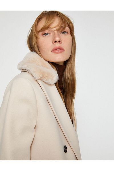 Koton Double Breasted Coat with Plush Detail