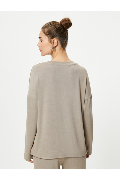 Koton Pyžamo s dlouhým rukávem, výstřihem do V, s viskózovou směsí na rameni