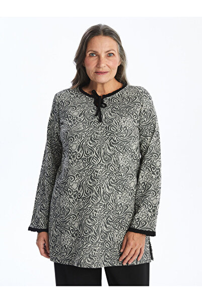 LC Waikiki Black Tie Neck Patterned Women's Tunic