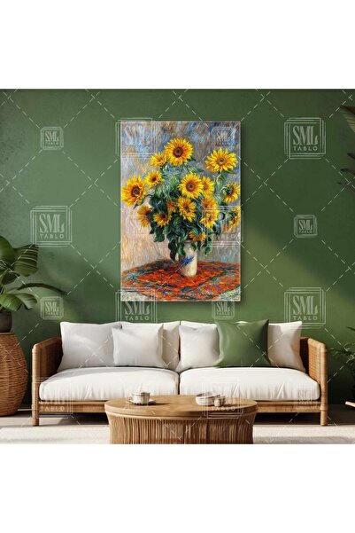 SML TABLO Ay Çiçeği Vazo Günebakan Ayçiçeği Resim Ünlü Ressamlar Serisi Dikey Kanvas Tablo
