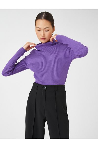 Koton Pulover pe jumatate cu guler rotit Tricoturi Rigate Cashmere Texturat