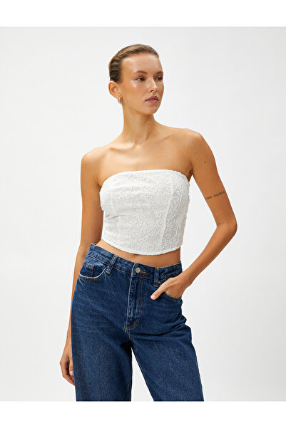 Koton Dantel Detaylı Straplez Crop Atlet