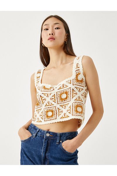 Koton Crop Bustier mit Häkel-Quadratausschnitt