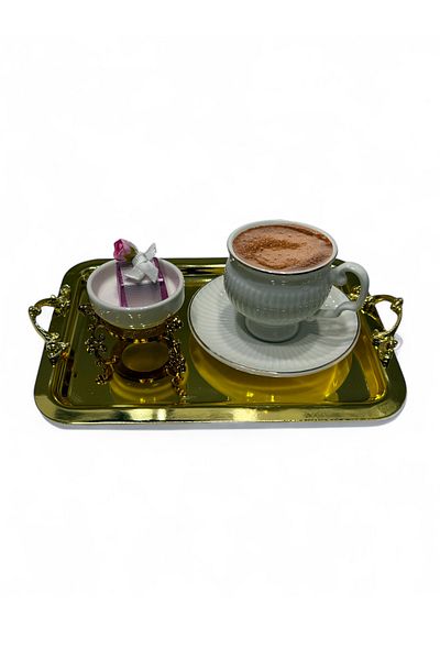 EVSTYLE Gold Colored 2-Piece Porcelain Turkish Delight Footed Set