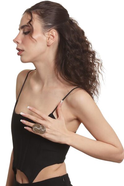 LABALABA Women's Lacquer Silver Color Plated Adjustable Spiral Printed Design Ring