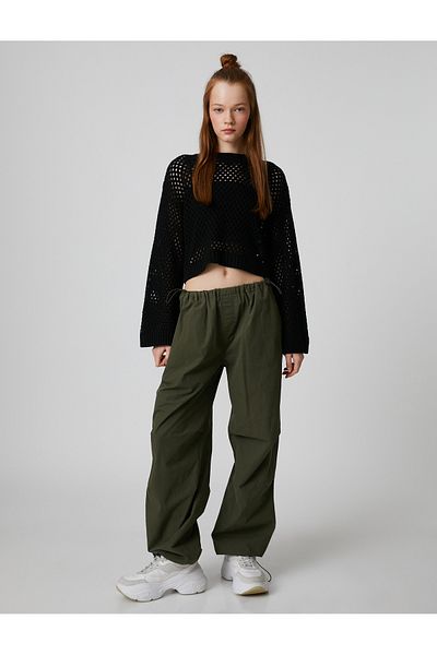 Koton Crop Openwork Knitwear Sweater Mesh Crew Neck Long Sleeve Knitted