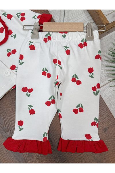 Baby Waka Tulip Patterned Frilly Baby Girl Pajama Set - 100% Cotton, Front Buttoned