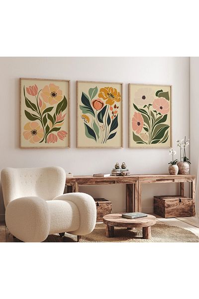 woodhomeworks Дървена рамка за абстрактна картина от 3 части за дома, хола, спалнята, балкона, декорацията Qmrc45