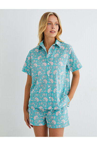 Koton Buttoned Pajama Top Short Sleeve Shirt Collar Cotton