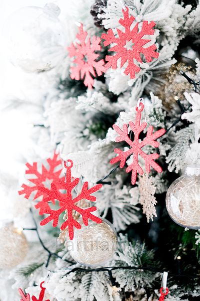 Partifabrik Snowflake Christmas Tree Ornament Red (Pack of 12 with string 9*9cm)