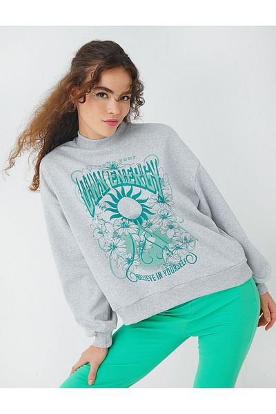 Koton Grau meliertes Damen-Sweatshirt 3WAL10485IK