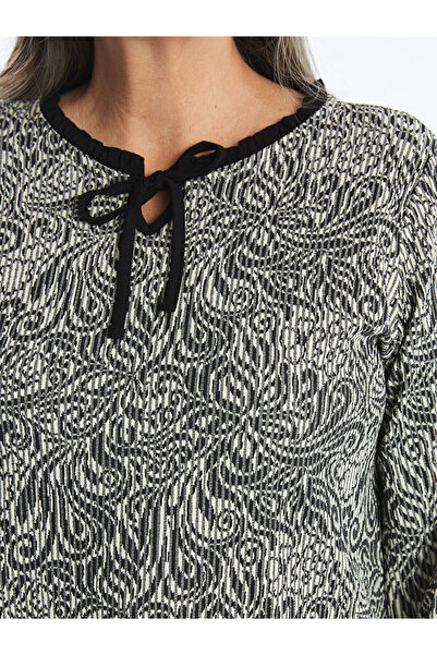 LC Waikiki Black Tie Neck Patterned Women's Tunic