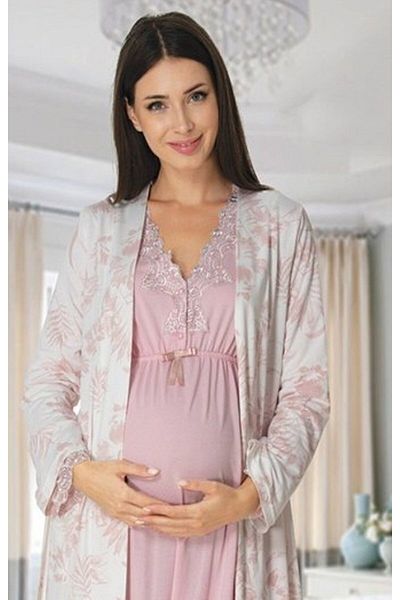 by İGP Pregnant Maternity Cotton Dressing Gown Long Sleeve Pajama Set