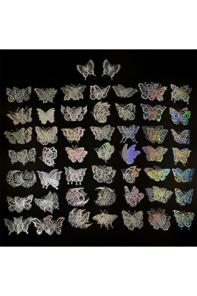 Choice ملصقات فضية شفافة على شكل فراشة مصنوعة من مادة PET ثلاثية الأبعاد، 100...