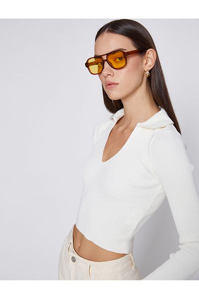 Koton Polo Neck Crop Knitwear Sweater Long Sleeve