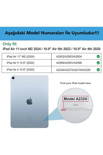 TEKNETSTORE İpad Air 11" M3 (2025) / M2 (2024) / Air 10.9" (2022 / 2020) Kılıf Kapaklı Standlı Uyku Modlu Smart