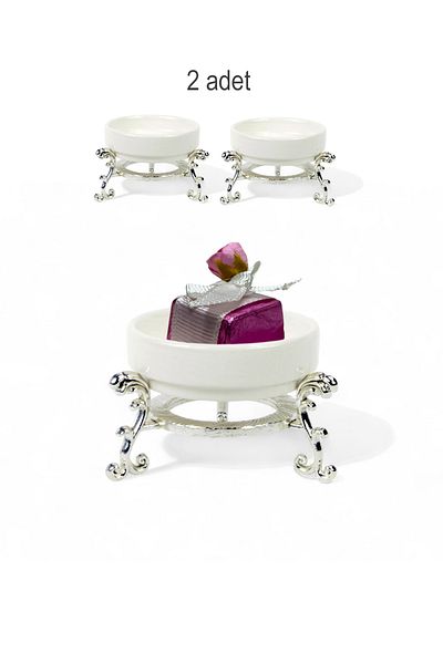 EVSTYLE 2-Piece Footed Porcelain Turkish Delight Bowl - Silver
