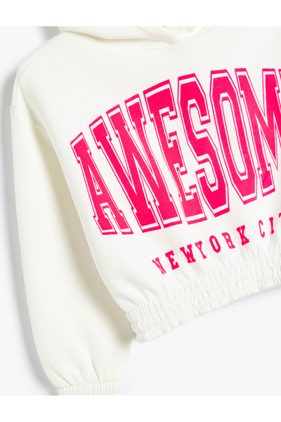 Koton Bavlněná mikina Crop s kapucí - Slogan Printed Raised