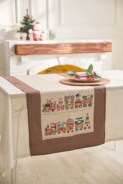AYSHOME Ays Home Πρωτοχρονιάτικο καφέ Gingham Cookies Runner με σχέδια