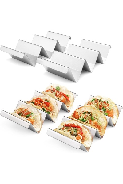 Choice حامل تاكو فضي - قطعتان / 6 قطع من الفولاذ المقاوم للصدأ، حامل صينية من...