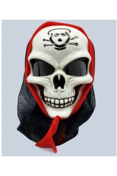 Genel Markalar Kuru Kafa Maske Siyah Pelerinli Danger Baskılı Dişli Iskelet Kuru Kafa Parti Maskesi 24x16 Cm