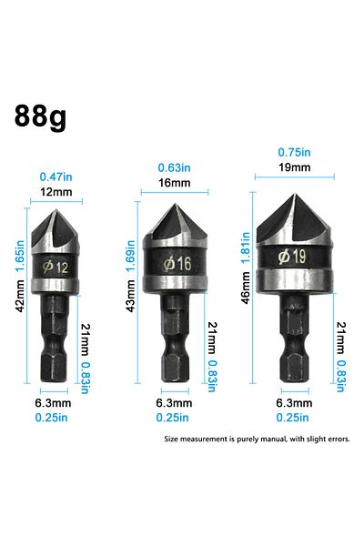 Choice Hexagonal 3pc Black Five Blade 3pc Hexagonal Shank 90 Degree Black Five Blade Chamferer 12/16/19mm C